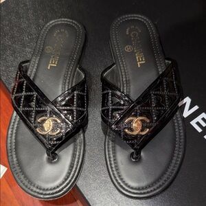 Chanel Black and Gold Women's Sandals
